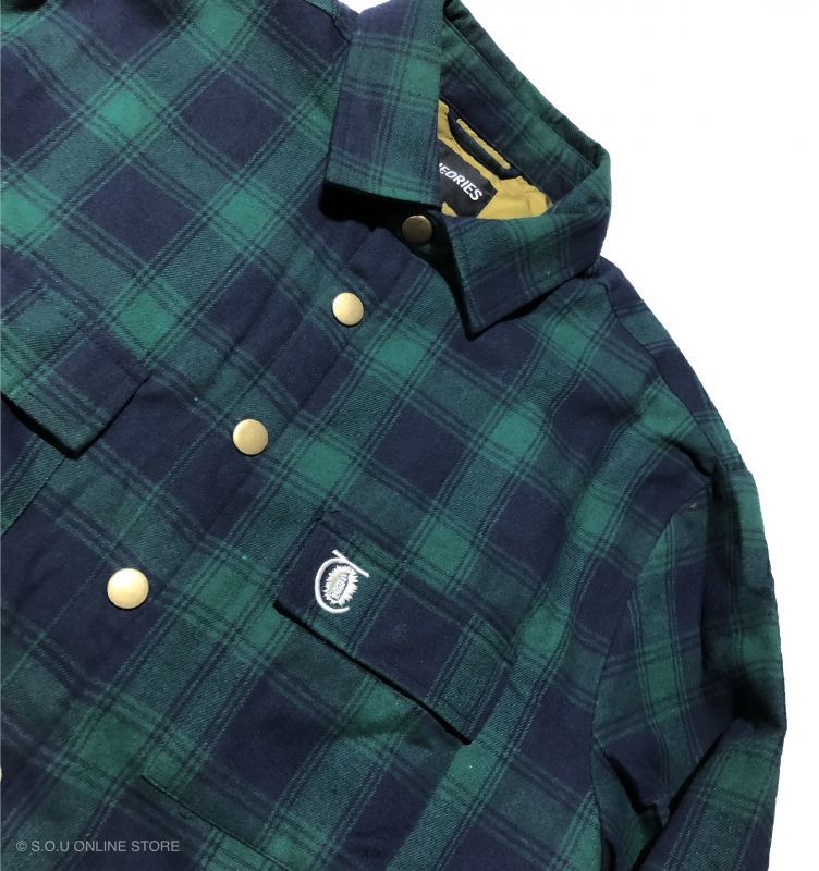 THEORIES  LANTERN FLANNEL JACKET   GREEN NAVY