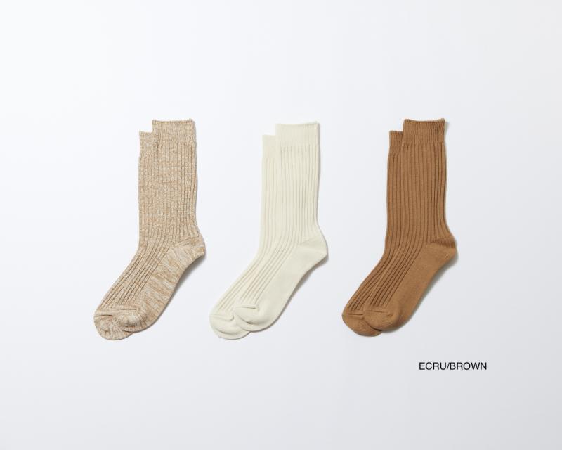 ROTOTO   ORGANIC DAILY 3 PACK RIBBED CREW SOCKS  ECRU / BROWN