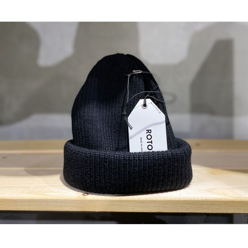 ROTOTO  (ロトト) の  EXTRA FINE MERINO ROLL UP BEANIE   (エクストラファインメリノ ロールアップビーニー)  ブラック 