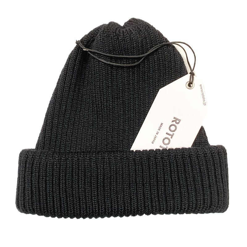 ROTOTO  (ロトト)   EXTRA FINE MERINO ROLL UP BEANIE   (エクストラファインメリノ ロールアップビーニー)  ブラック