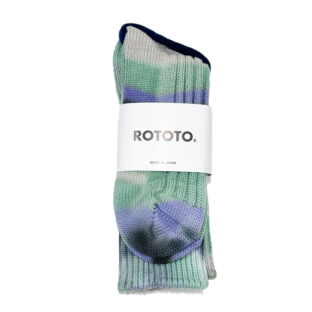 ROTOTO  (ロトト） CHUNKY RIBBED CREW SOCKS”TIE DYE”  ブラック / ミント / パープル