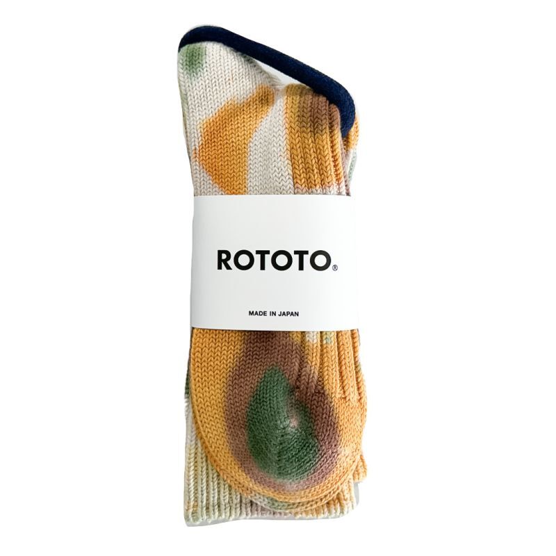 ROTOTO  (ロトト） CHUNKY RIBBED CREW SOCKS”TIE DYE”  グリーン / ゴールド / ブラウン