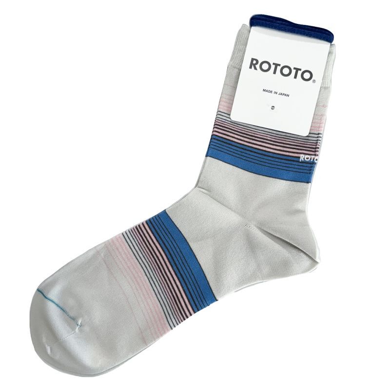 ROTOTO  (ロトト） HORIZON STRIPE SOCKS  ライトグレイ