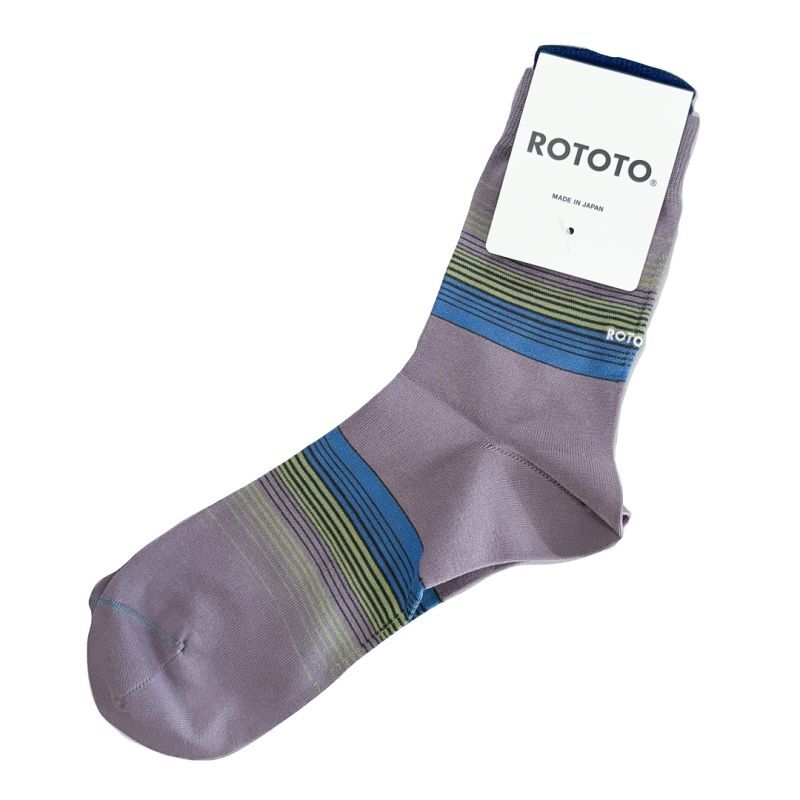 ROTOTO  (ロトト） HORIZON STRIPE SOCKS  ライトパープル